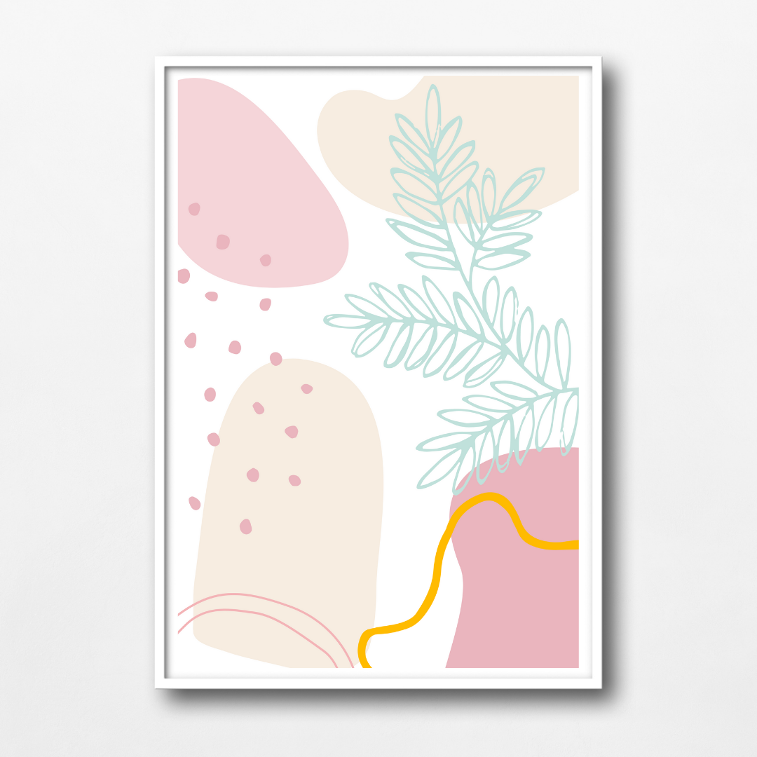 Pastel Abstract Leaves and Shapes Wall Art Print - 2