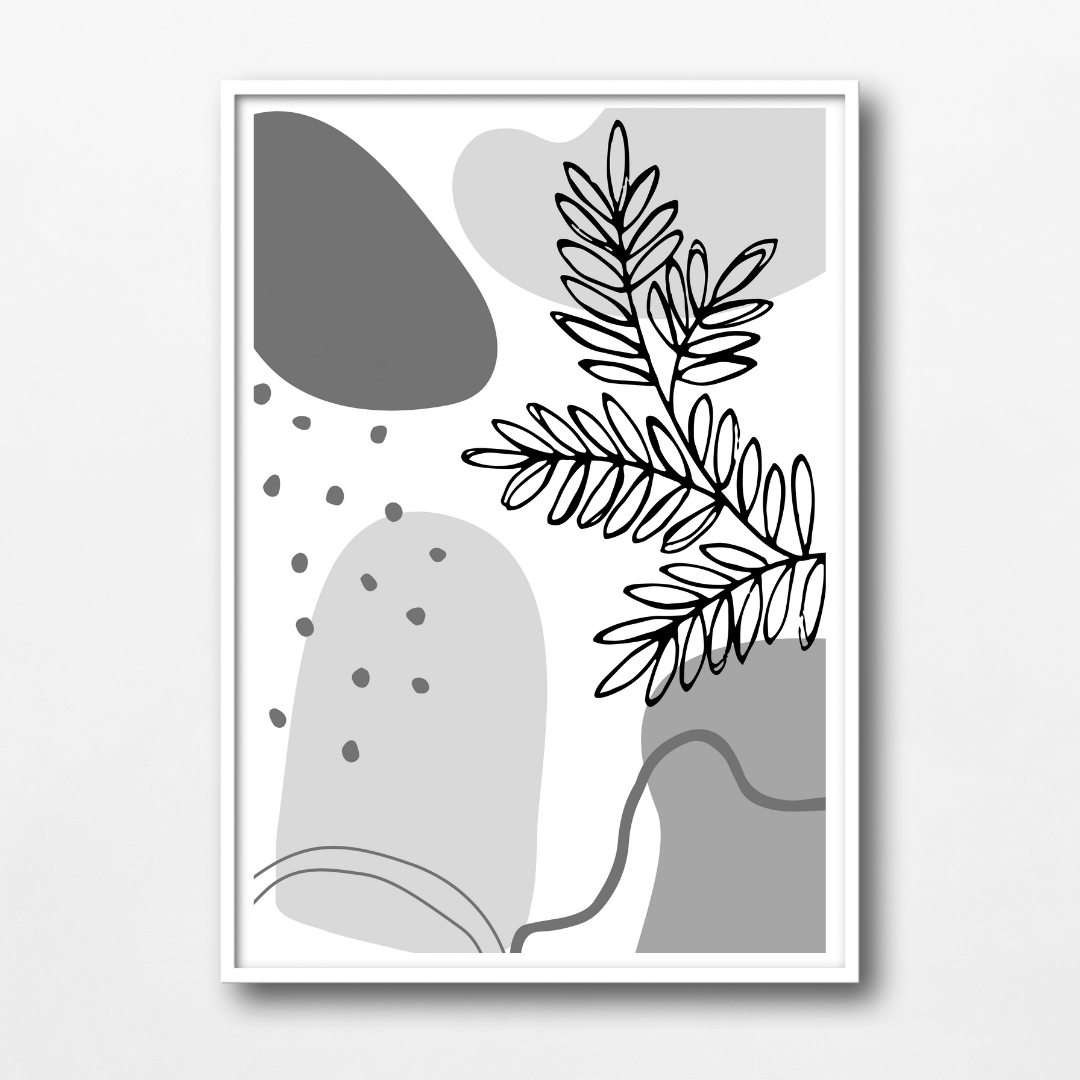 Black Abstract Leaves and Shapes Wall Art Print - 2