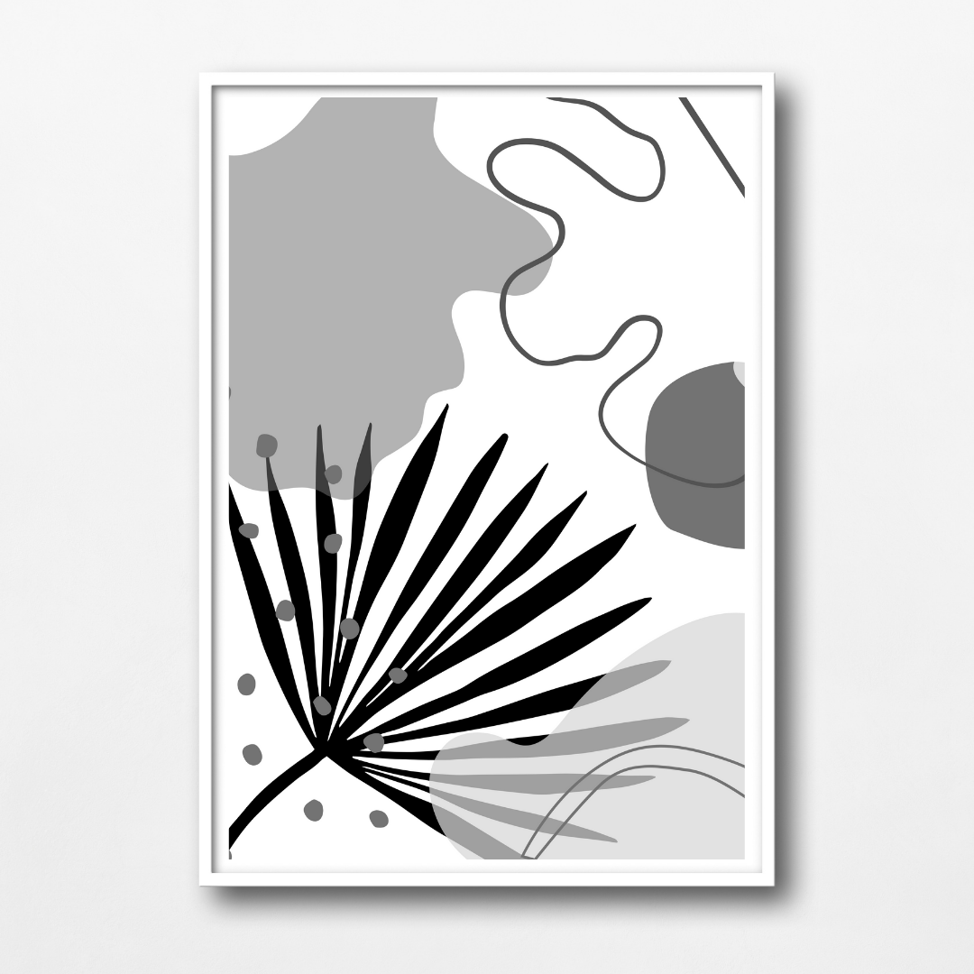 Black Abstract Leaves and Shapes Wall Art Print - 1