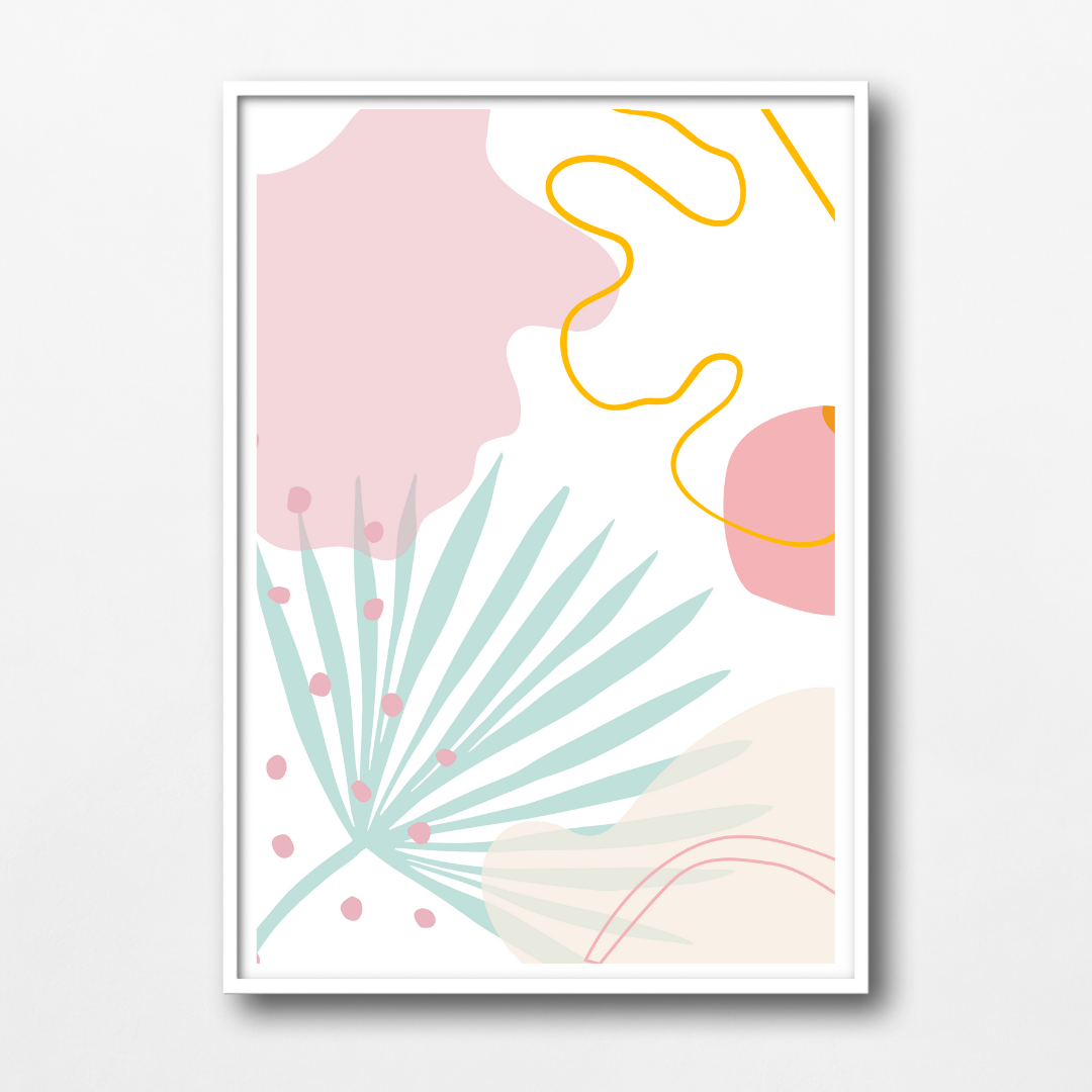 Pastel Abstract Leaves and Shapes Wall Art Print - 1