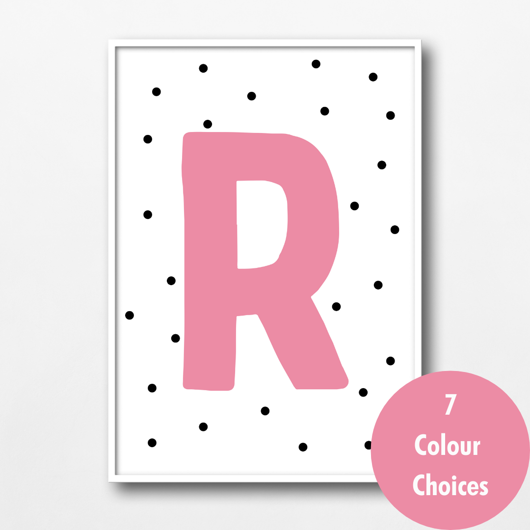 Personalised Polka Dots Initial Wall Print