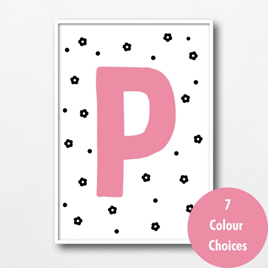 Personalised Flowers Initial Wall Print